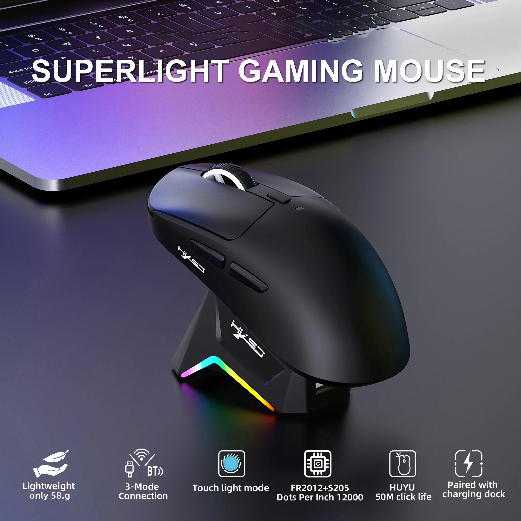 Kabellose Gaming-Maus mit Ladestation und RGB