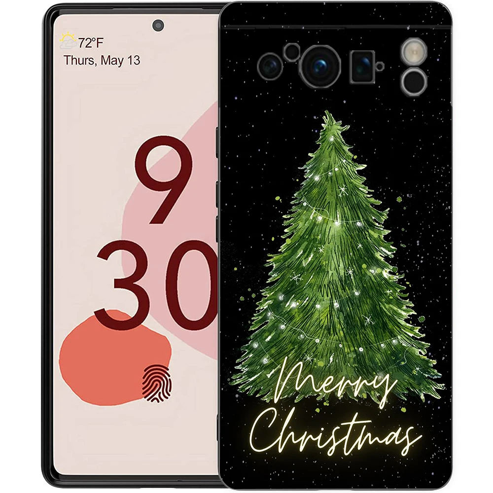 Stylische Frohe Weihnachten TPU Hülle für Google Pixel 9 Pro XL halb umwickelt 360 Grad Schutz stoßfest kratzfest rutschfest Cartoon Tier Anime Design