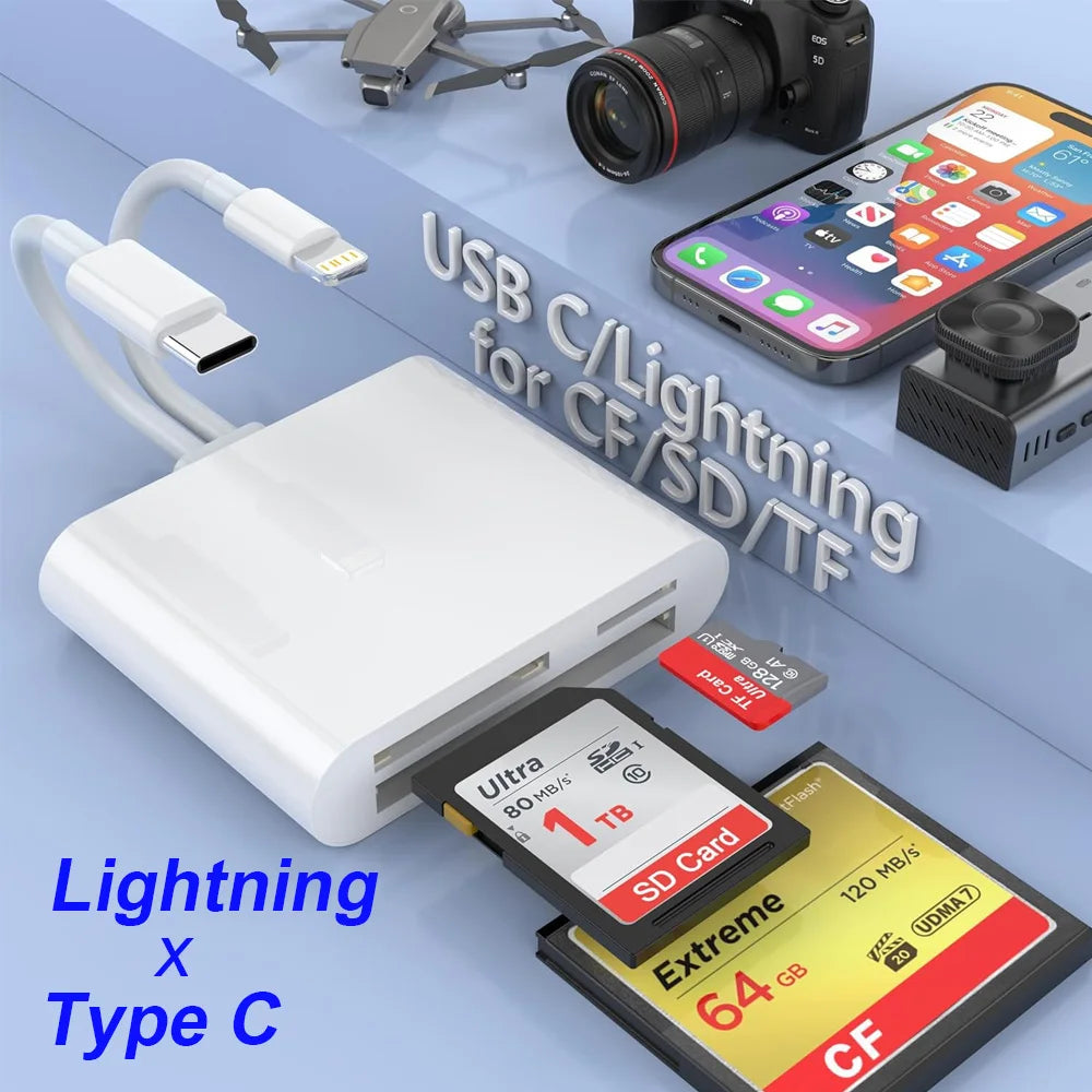 3-in-1 SD TF CF Kartenleser Lightning Typ-C
