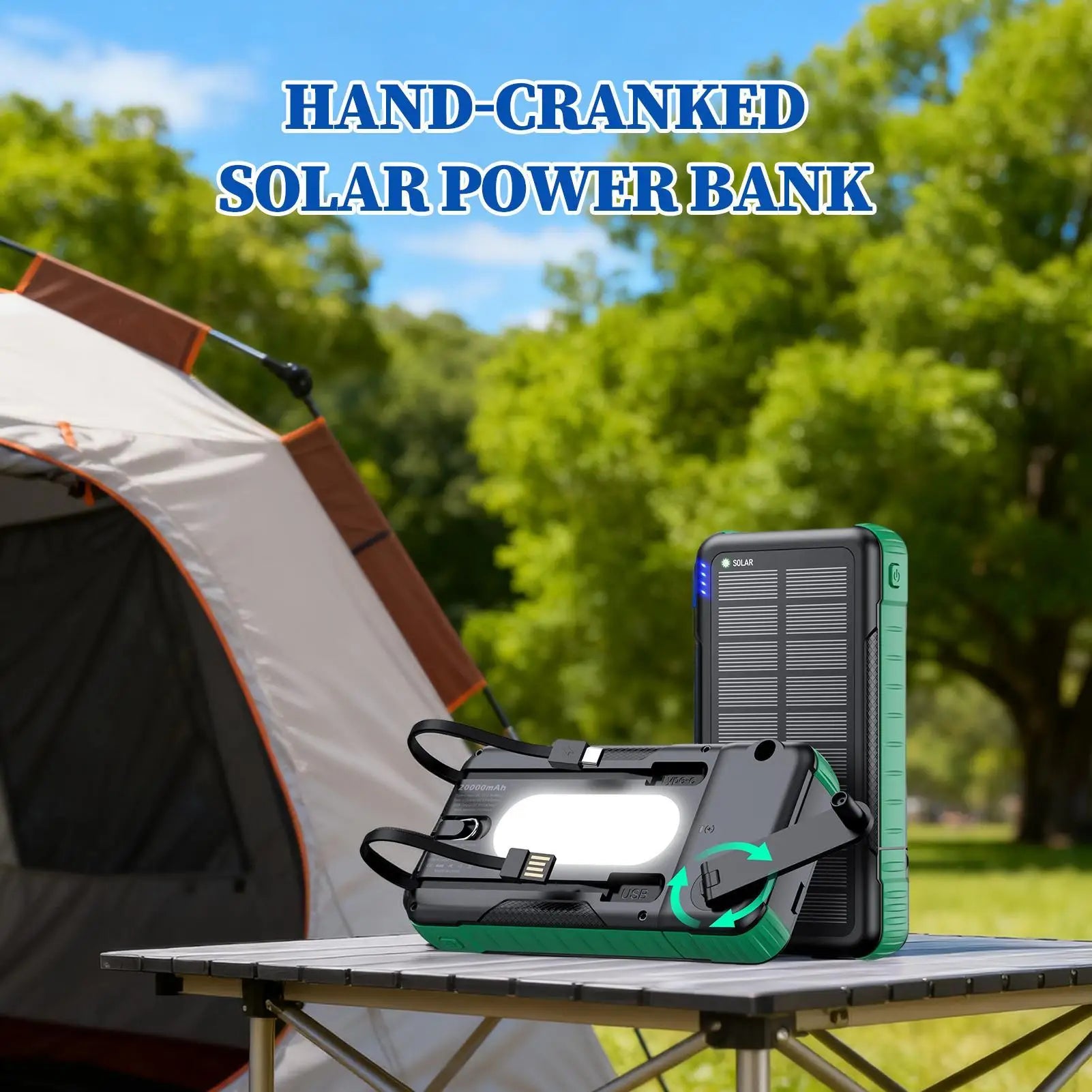 Solare Powerbank Mit Taschenlampe & Handkurbel
