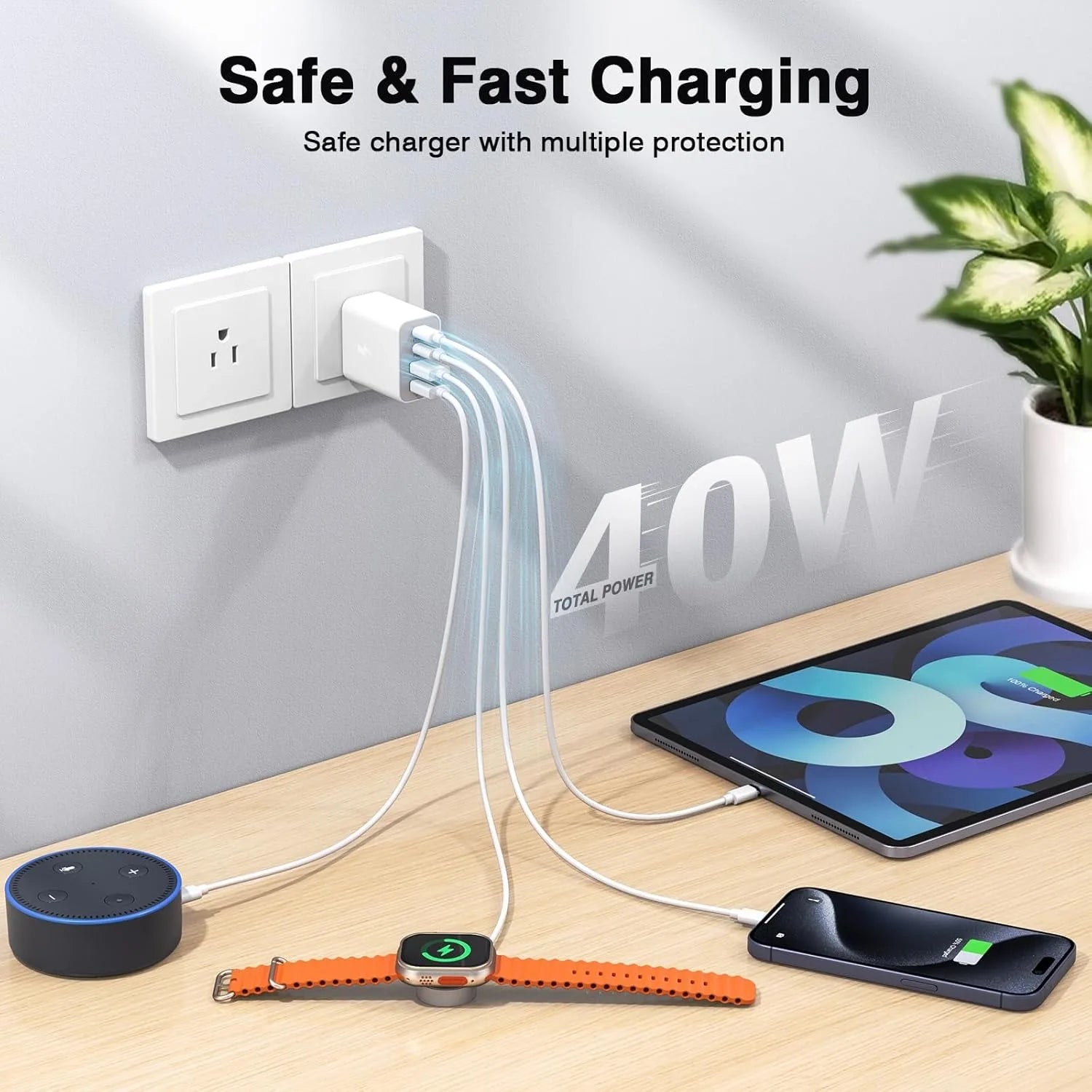 2er-Pack 40W Wandladegerät mit 4 Ports