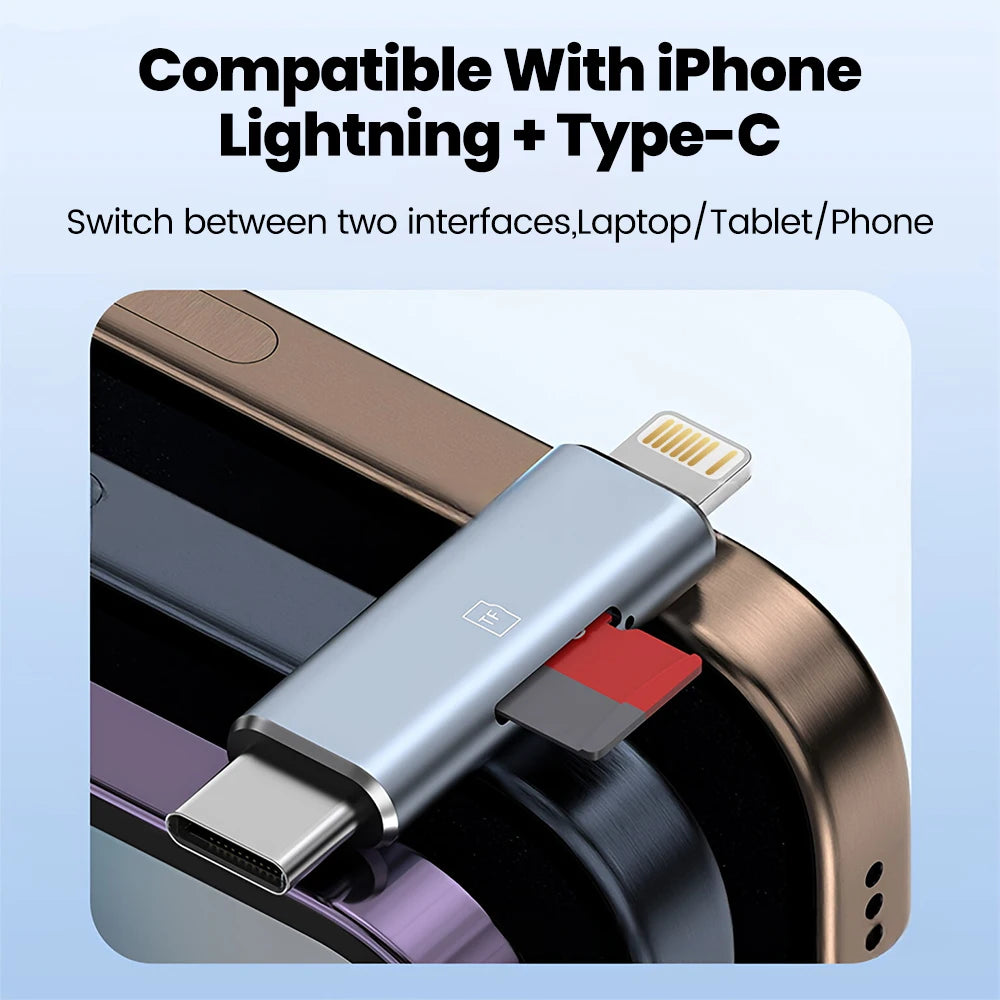 2-in-1 USB-C & Lightning Kartenleser TF