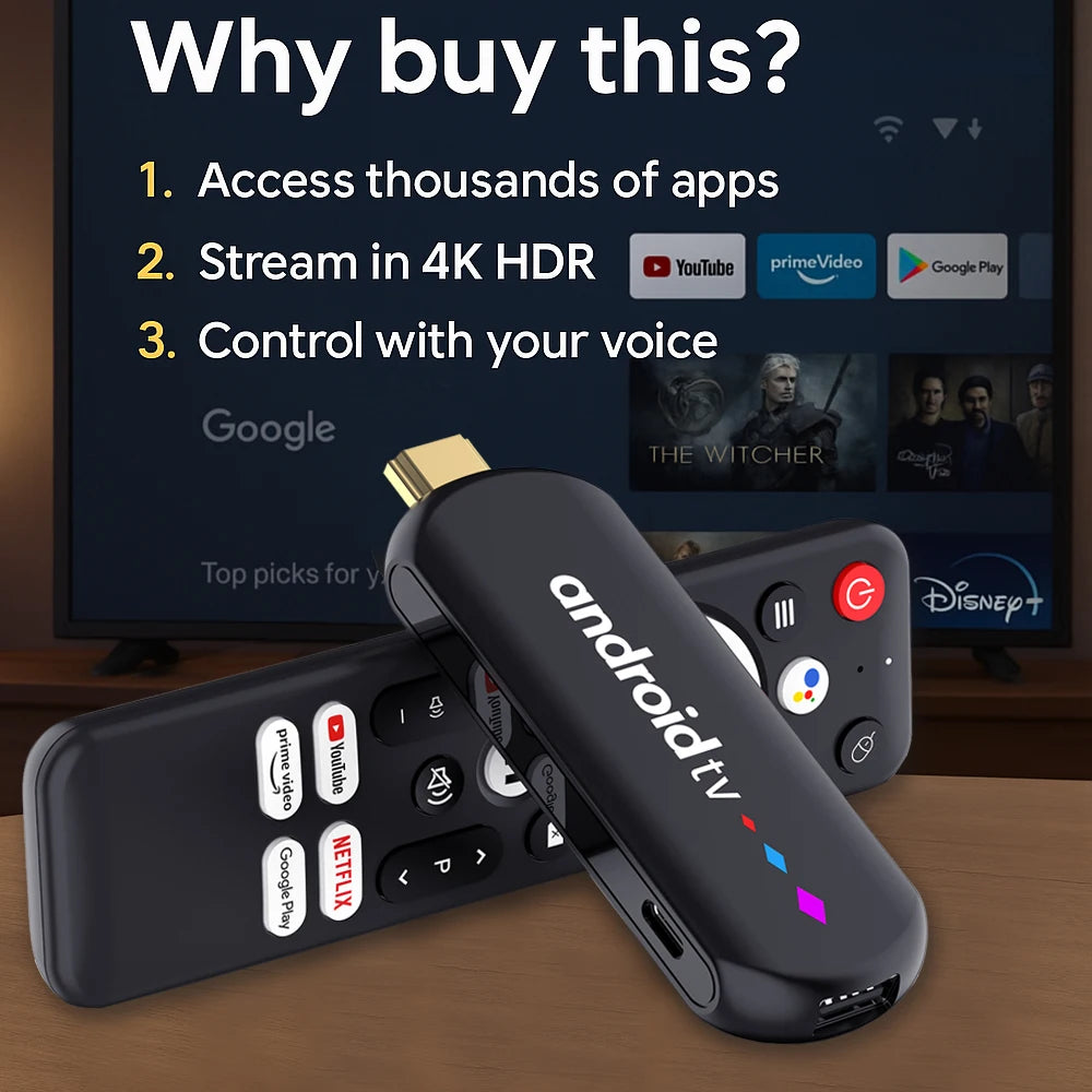 4K Android TV Stick with voice control and WiFi