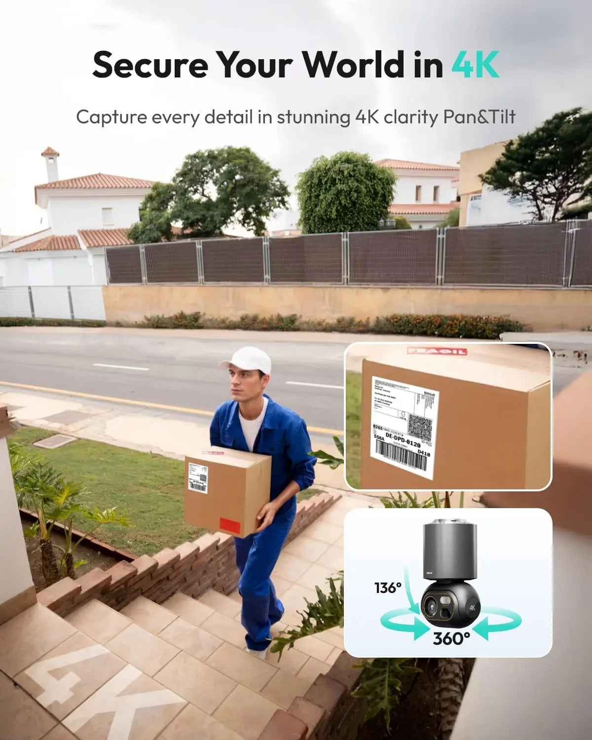 4K Solar WLAN Überwachungskamera mit KI und 360° PTZ