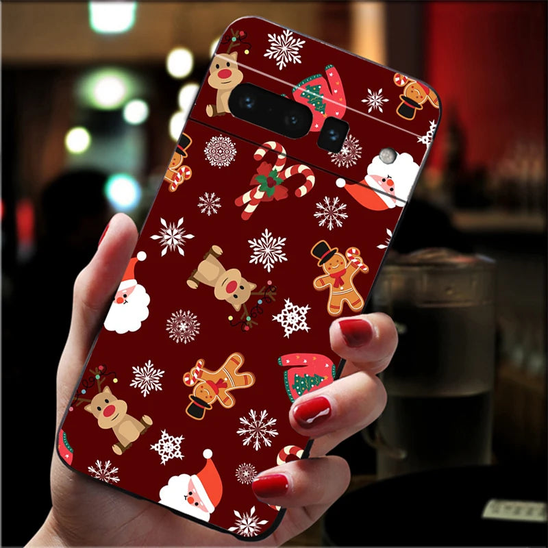 Ästhetische Weihnachts Silikonhülle für Google Pixel 8 9 und 10 Flexibel Stoßfest Schutz Weiches TPU Case