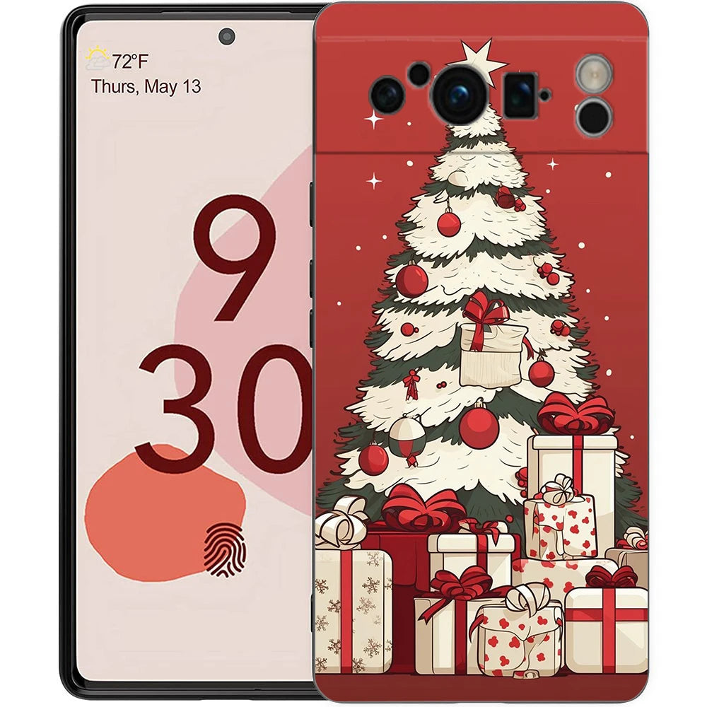 Stylische Frohe Weihnachten TPU Hülle für Google Pixel 9 Pro XL halb umwickelt 360 Grad Schutz stoßfest kratzfest rutschfest Cartoon Tier Anime Design