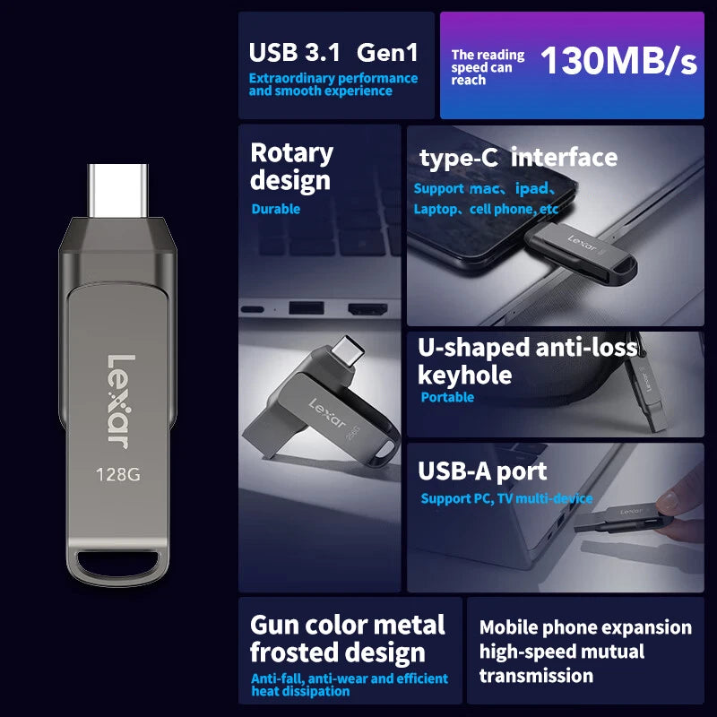 Lexar D400 USB 3.1 Typ C/A Speicherstick 256GB