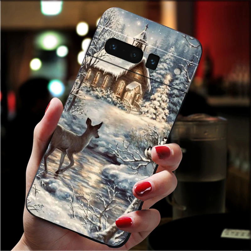 Weiche Weihnachts TPU Hülle für Google Pixel 8 und 9 Serie stoßfest flexibel rutschfest langlebig passgenau weihnachtliches Silikon Case