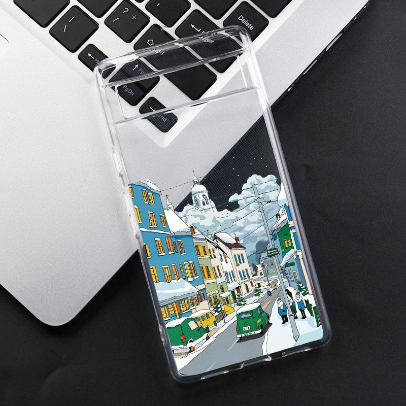 Weihnachts Szene TPU Hülle für Google Pixel 8 8 Pro 9 9 Pro und 9 Pro XL schlank leicht kratzfest staubdicht flexibles Silikon und Kunststoff