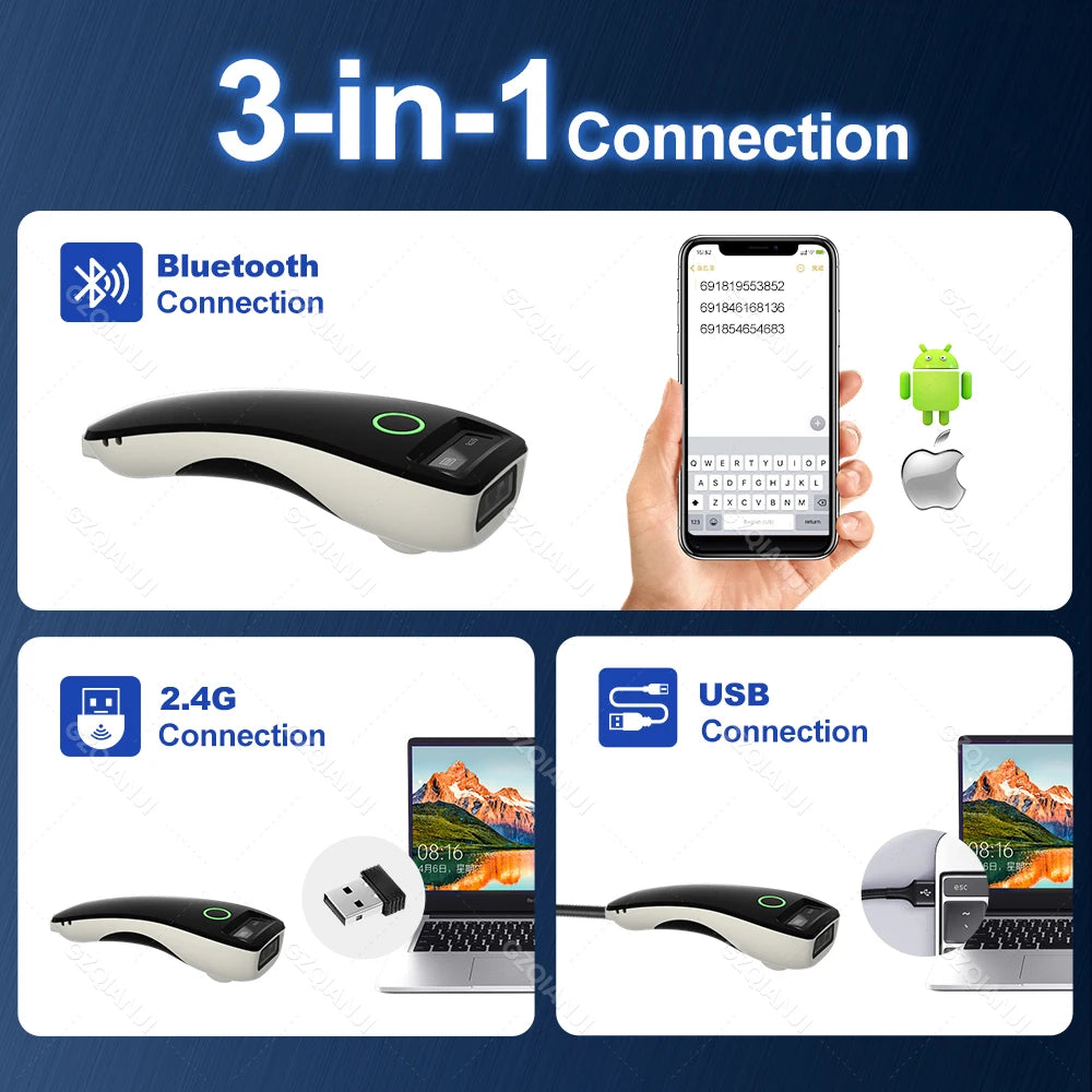 Mini 2D-Scanner USB Bluetooth kabellos tragbar