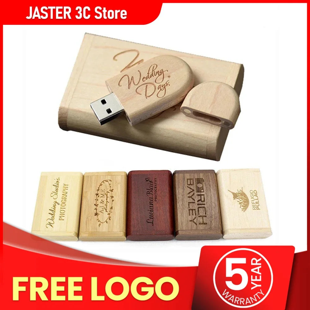 JASTER USB-Stick 2.0 128 GB Holz mit Logo
