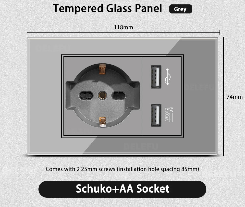 Grau Glas Smart Steckdose USB C & Wifi Schalter