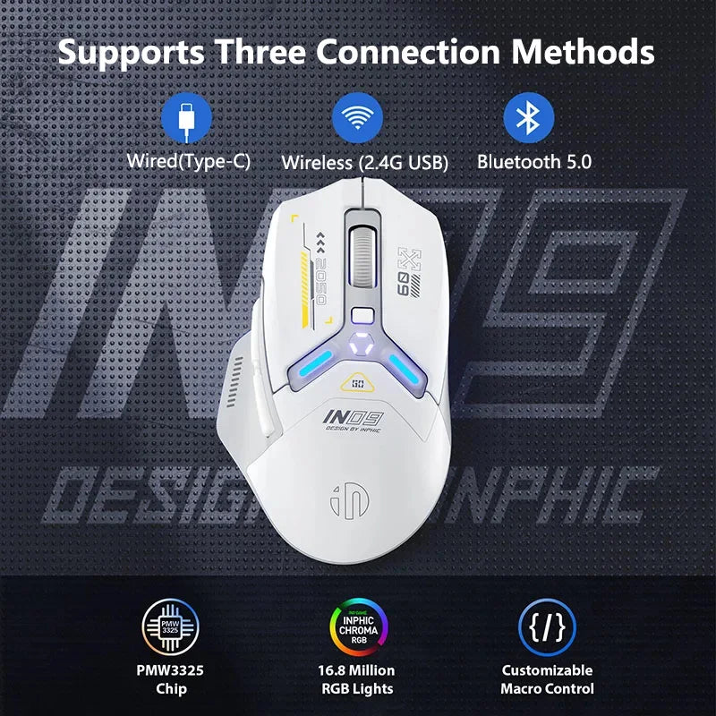 Kabellose RGB Gaming-Maus IN9 mit Bluetooth & Akku