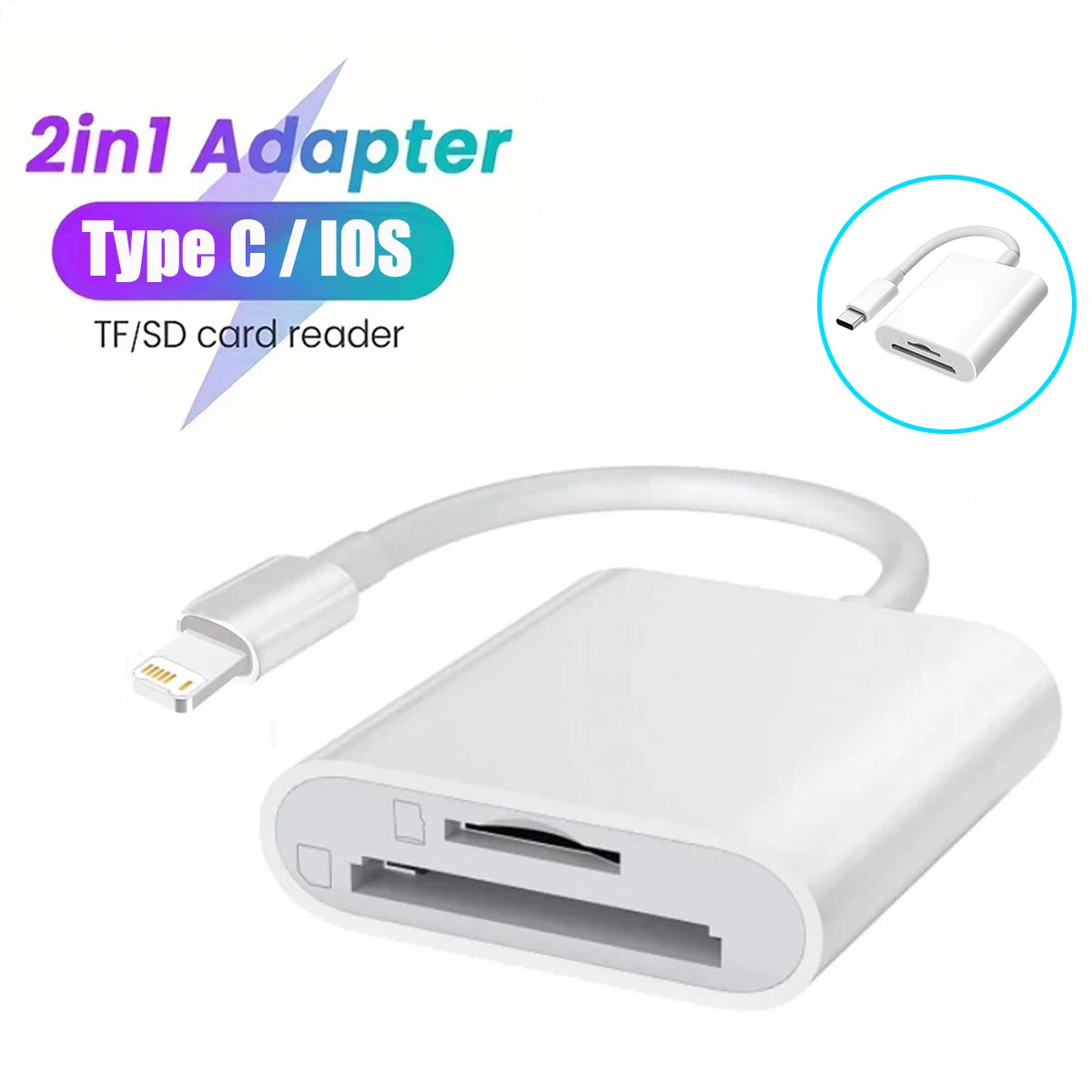 2-in-1 SD TF Kartenleser Adapter für iPhone & Android