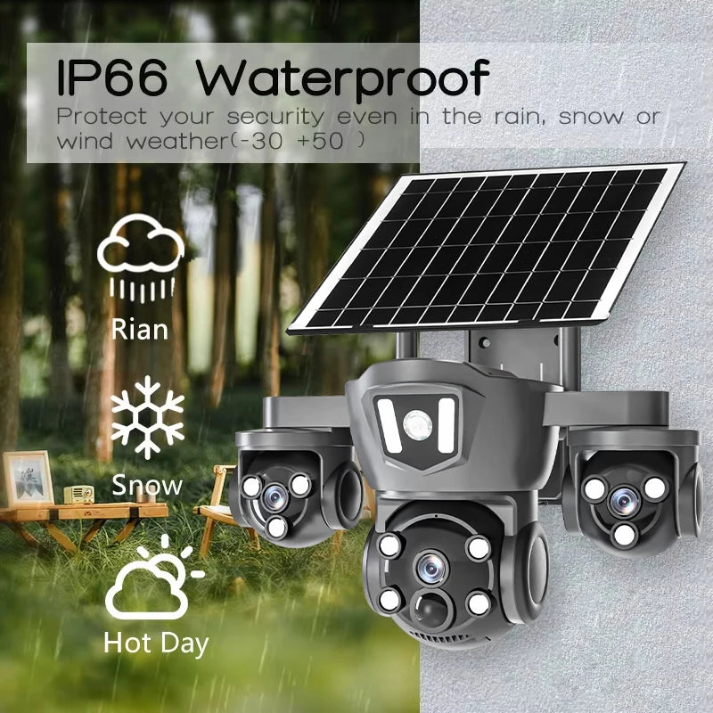 Drahtlose 12MP 4G WLAN Solarkamera mit 3 Linsen