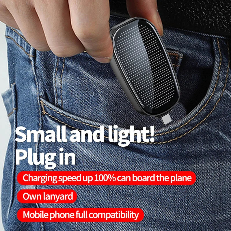 Solar Mini Power Bank 1200mAh Portable Keychain