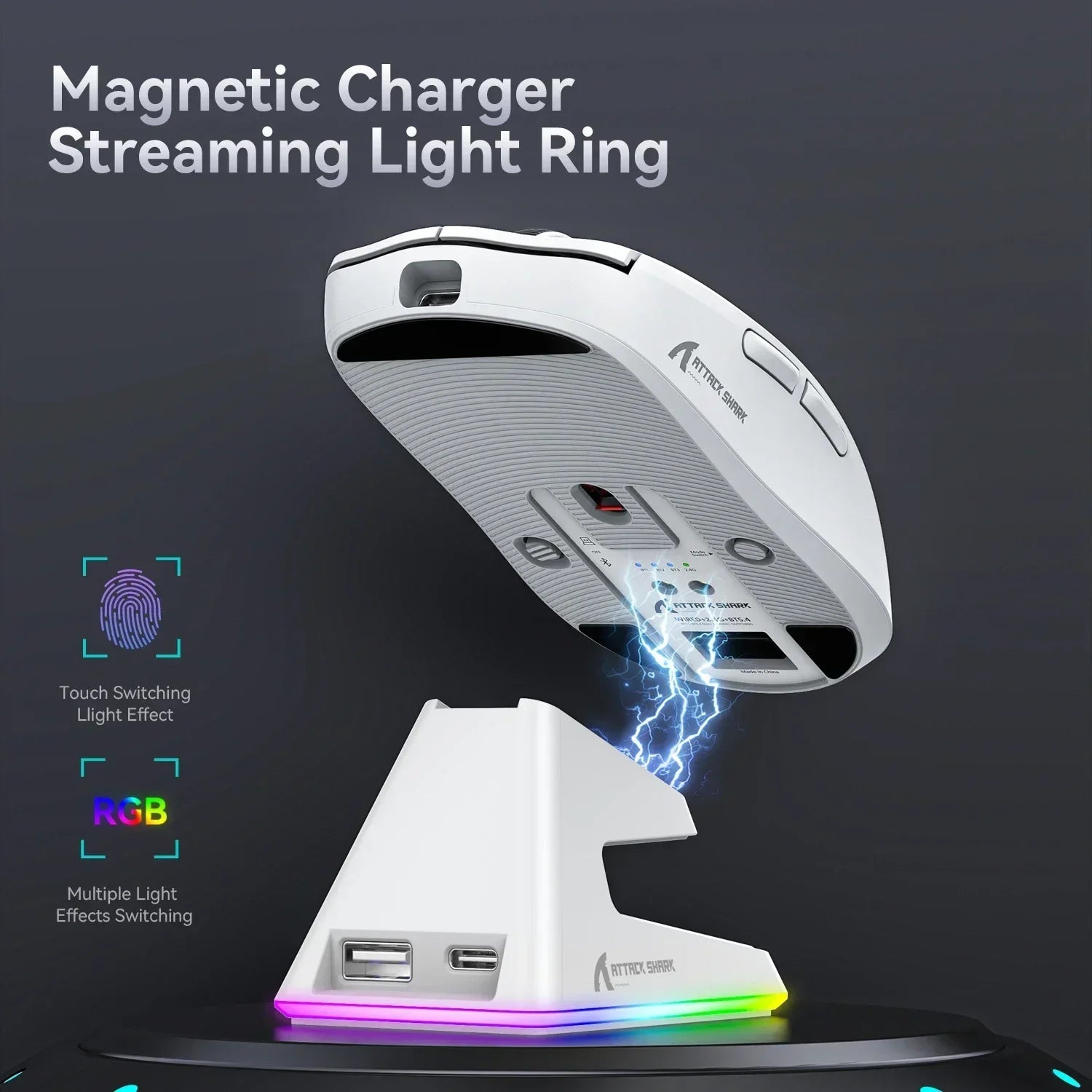 Kabellose Gaming-Maus Tri-Mode mit RGB Ladestation