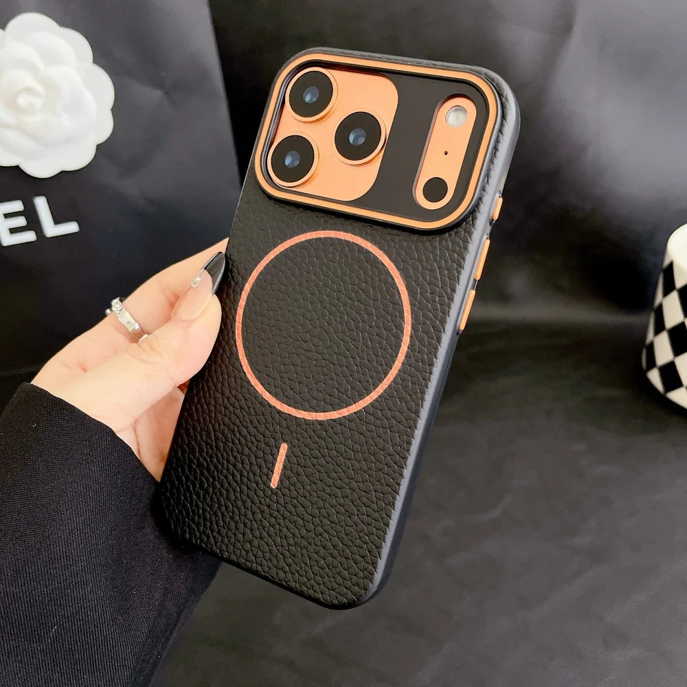 Luxus Leder Magnetische Magsafe Hülle Business TPU