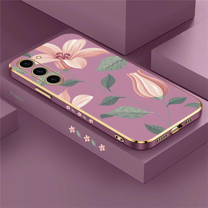Silikon Hülle für Samsung Galaxy S24 Blumen Muster