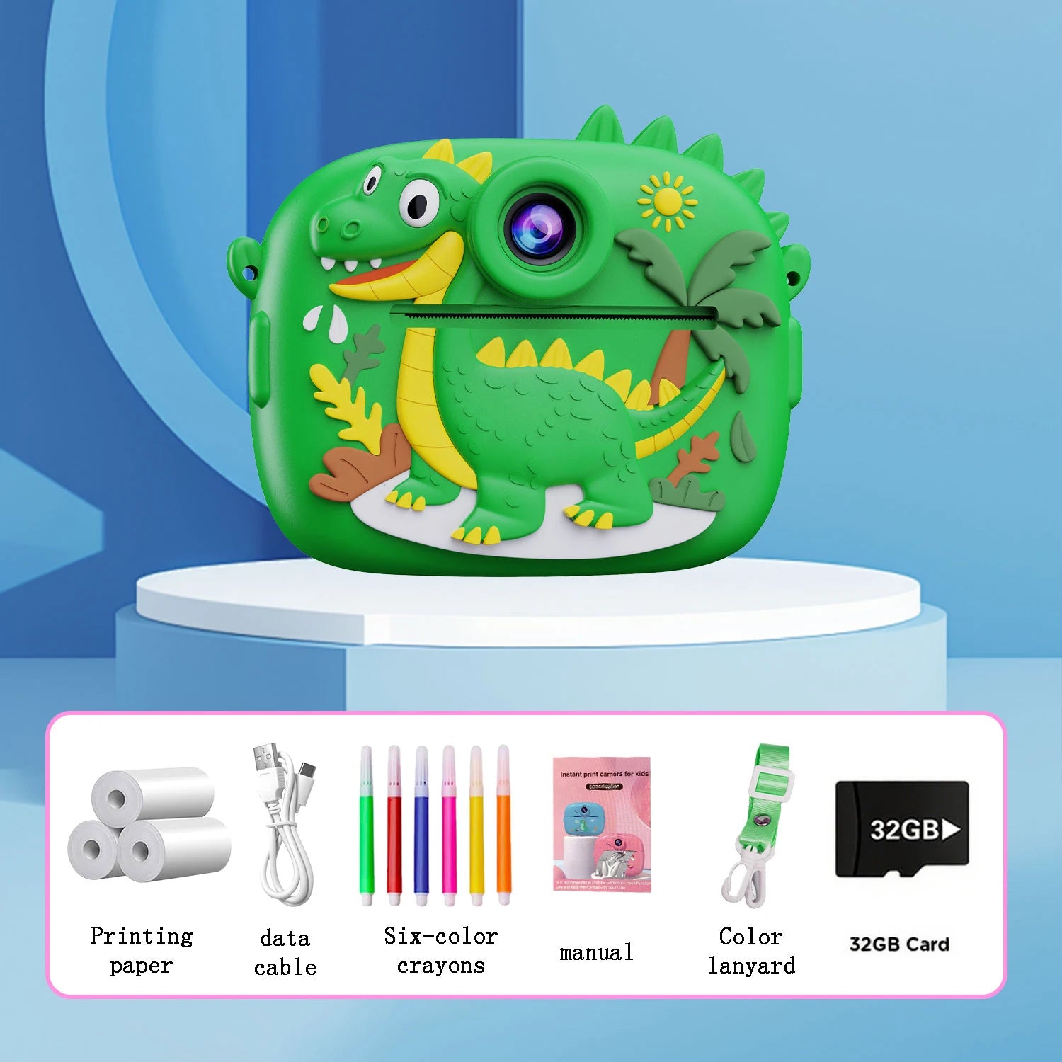 Kinder Dino Sofortbildkamera mit 1080P Dual Linse