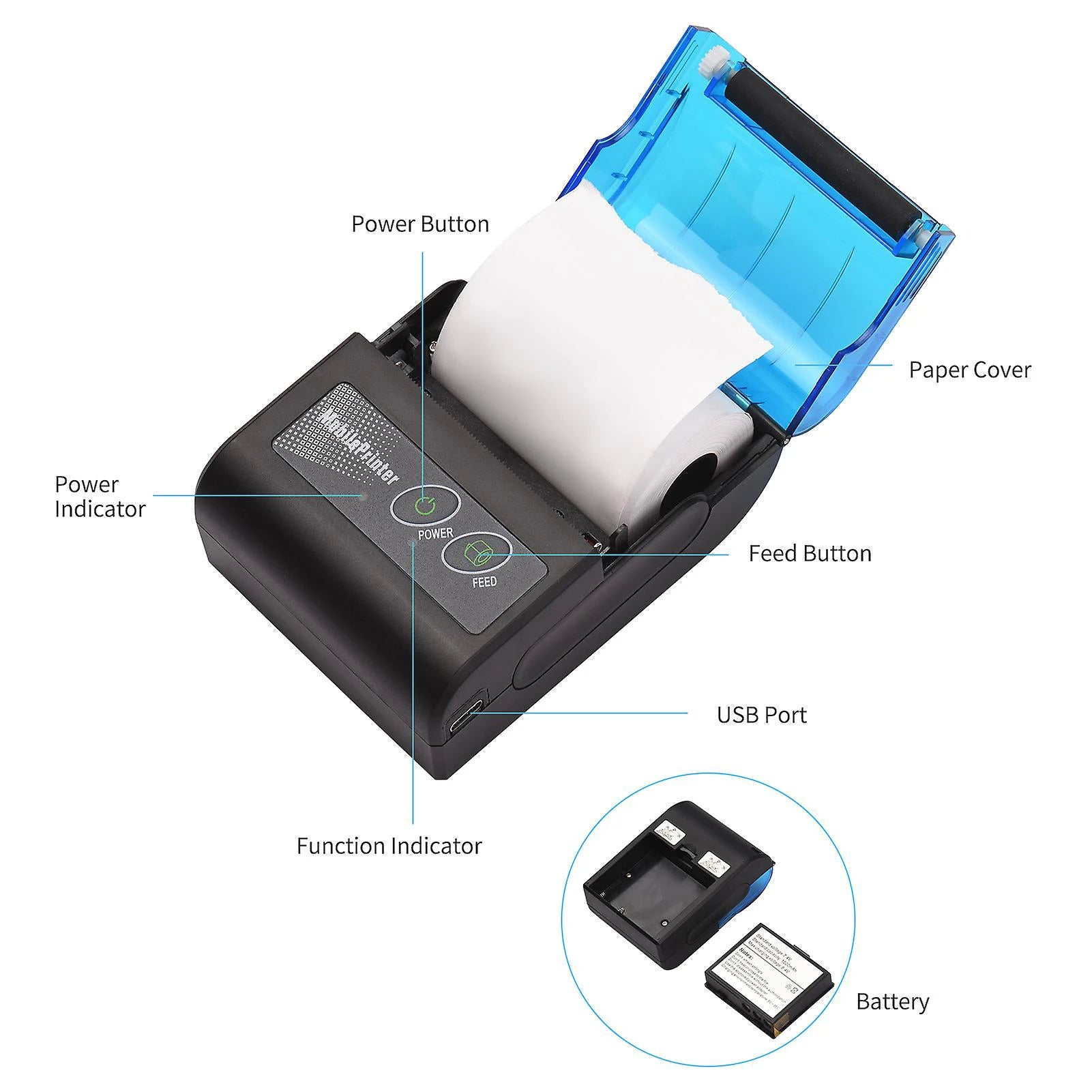 Mobiler 58mm Bluetooth Etiketten- & Belegdrucker