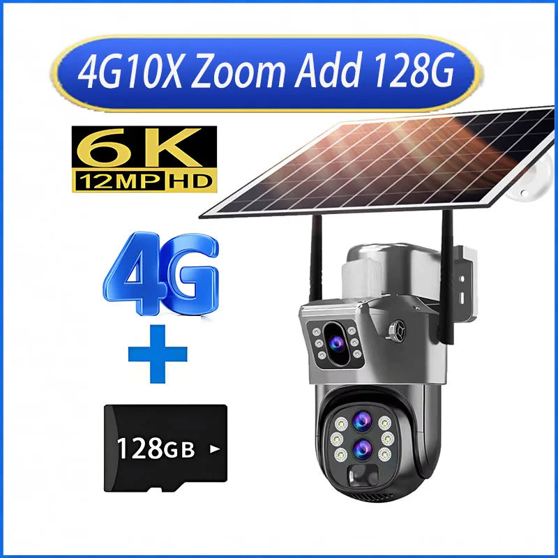 Solar Outdoor Kamera 12MP 6K 4G SIM 10X Zoom PTZ