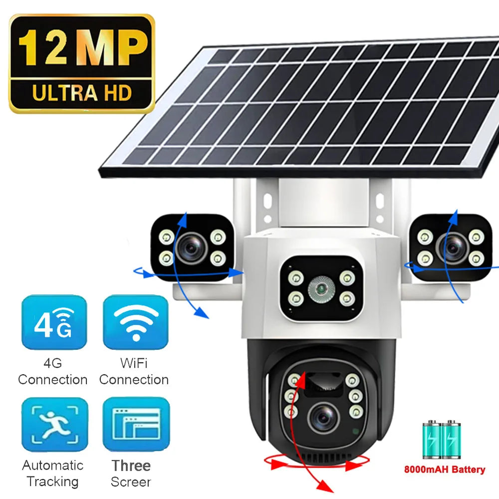 12MP Solar WLAN Überwachungskamera mit PTZ & 6K