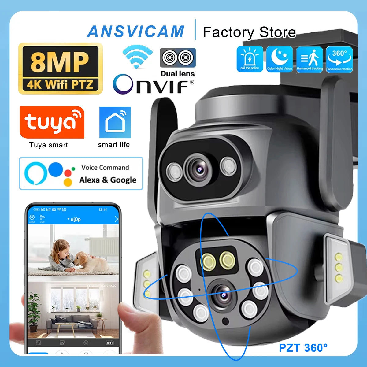 4K 8MP WIFI Kamera mit Dual Screen und KI Tracking
