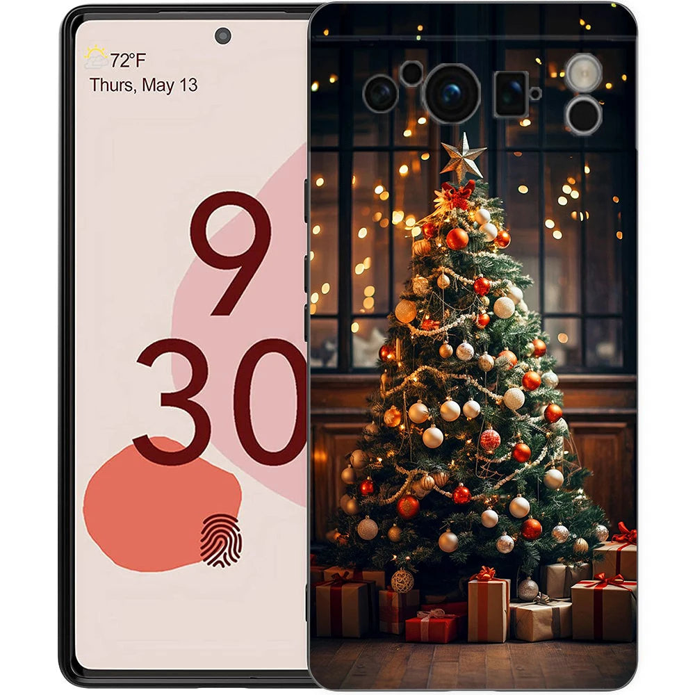 Stylische Frohe Weihnachten TPU Hülle für Google Pixel 9 Pro XL halb umwickelt 360 Grad Schutz stoßfest kratzfest rutschfest Cartoon Tier Anime Design