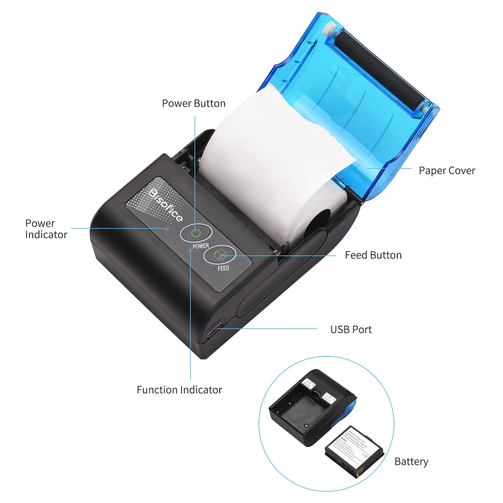 Bisofice Mobiler 58mm Quittungsdrucker für Restaurants