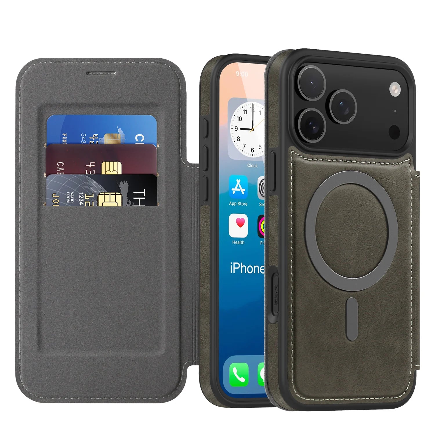 Luxuriöse RFID-blockierende Magnet Ledertasche für iPhone 17