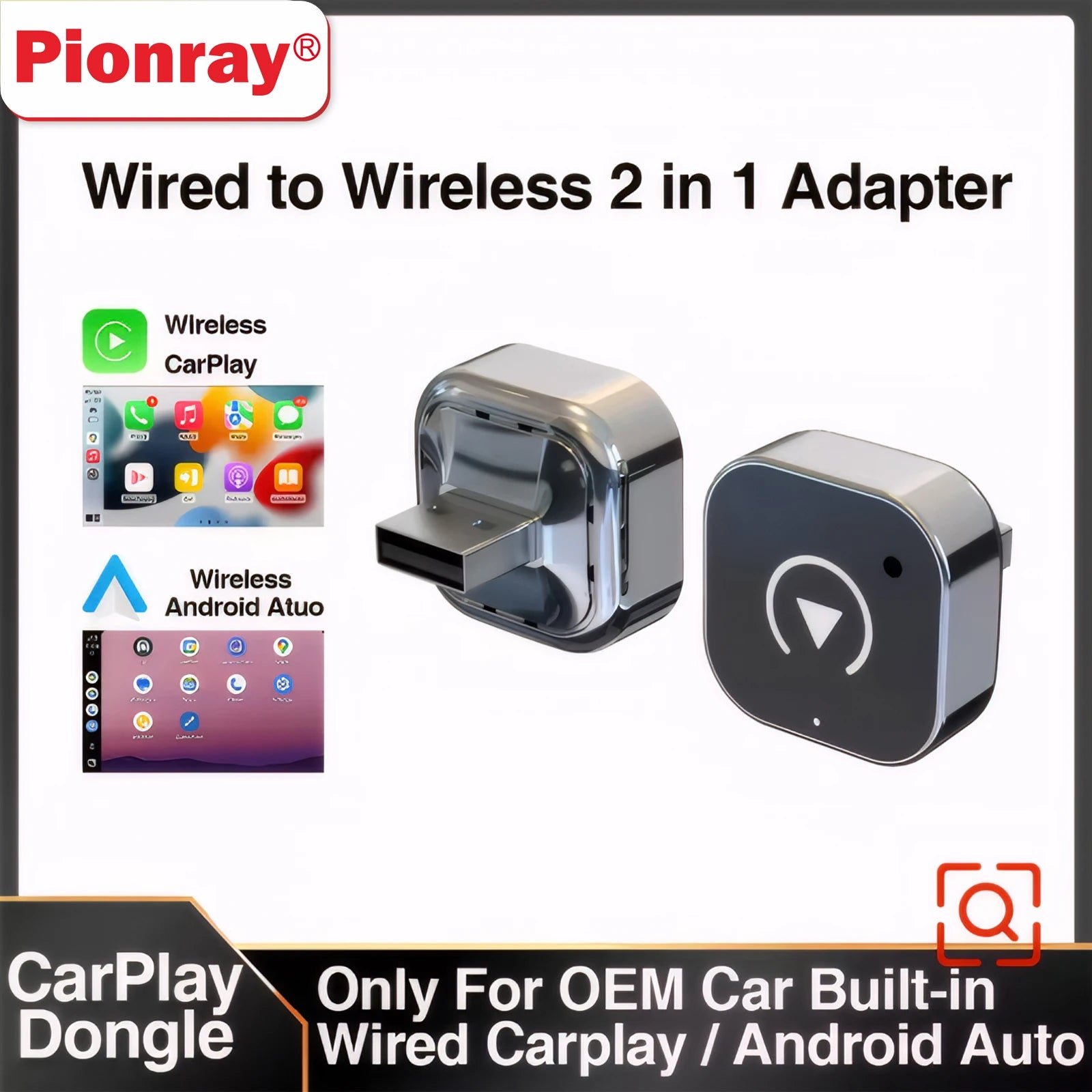 Pionray 2in1 Wireless CarPlay Adapter