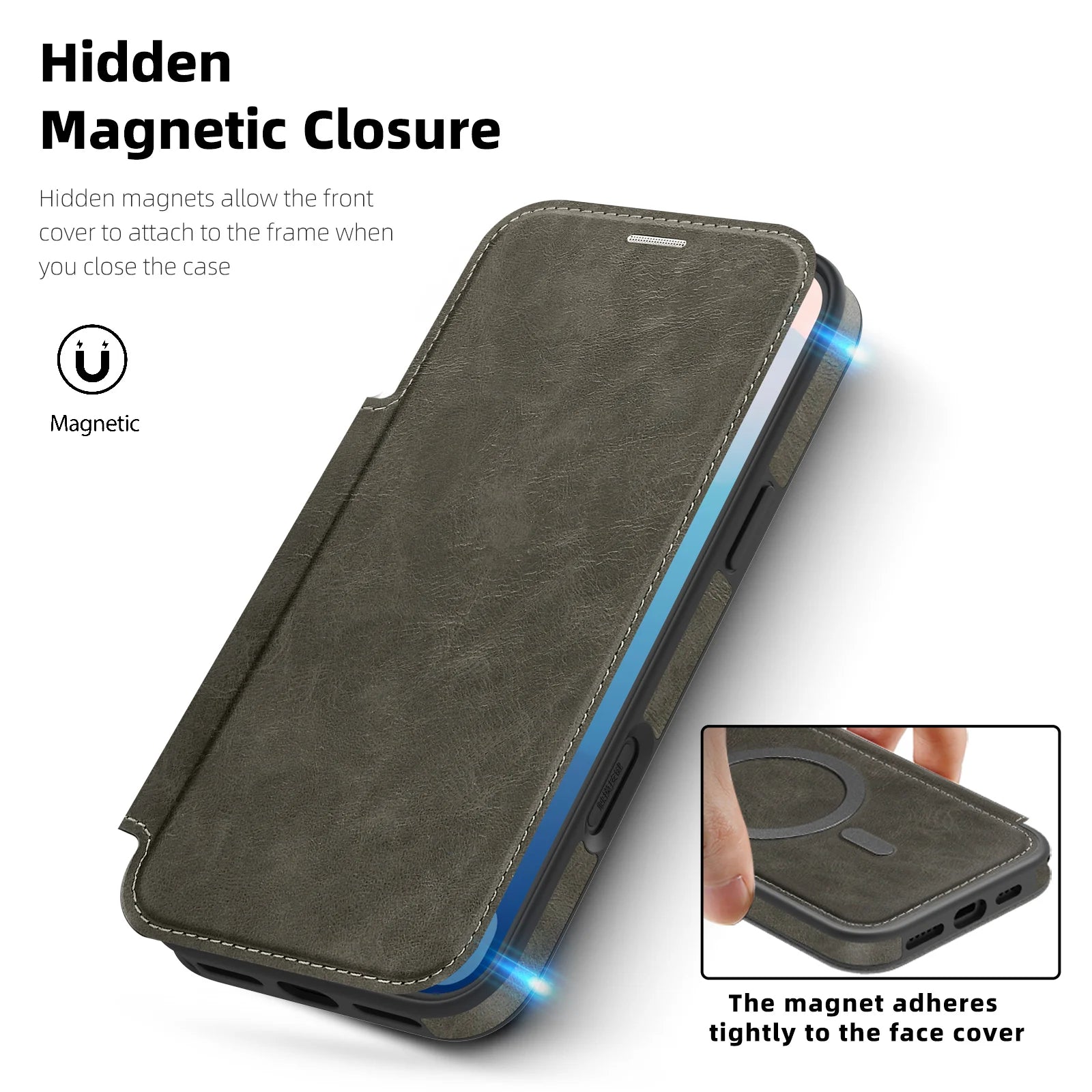 Luxuriöse RFID-blockierende Magnet Ledertasche für iPhone 17