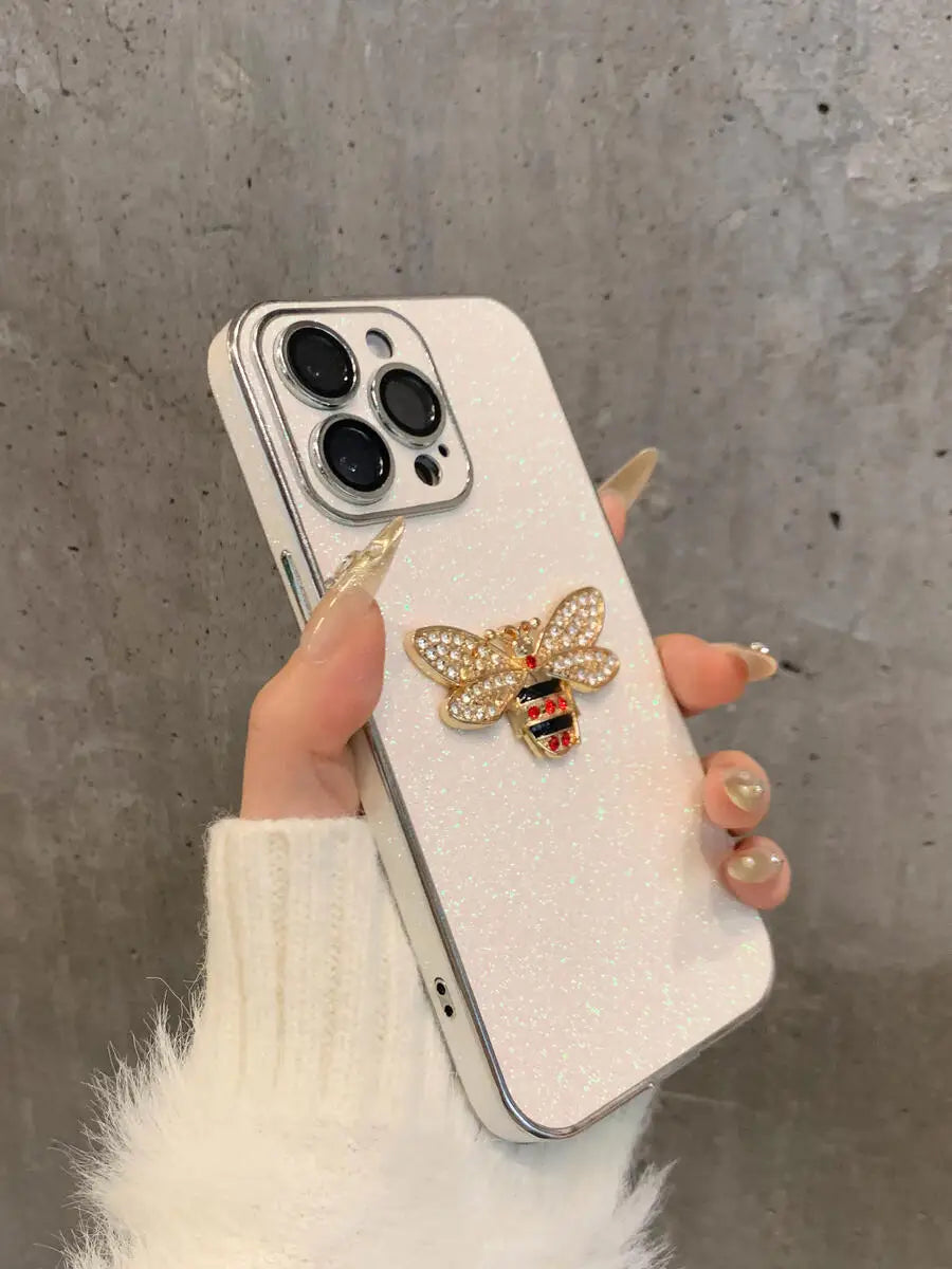Luxuriöse Glitzer-Hülle mit 3D-Biene für iPhone 17