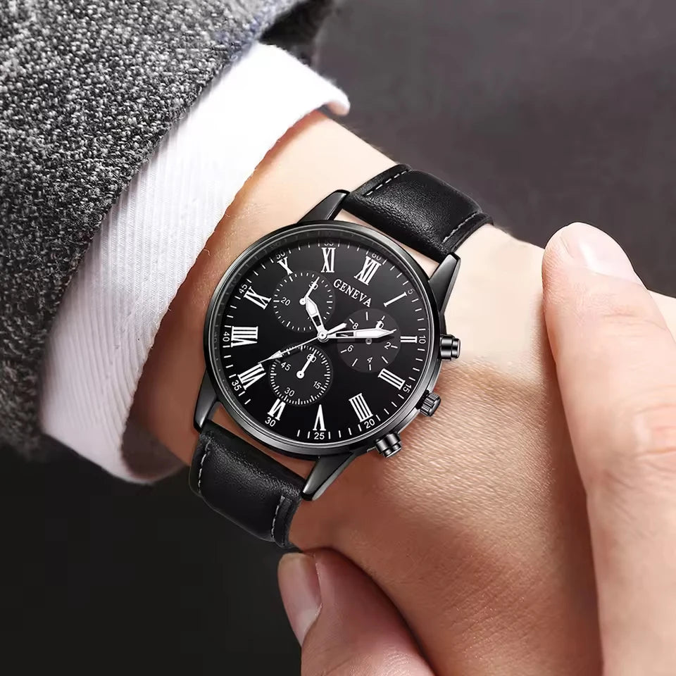 2-teiliges Herren Quarzuhr Set – Modische Armbanduhr mit digitaler Skala & passendem Schmuckset