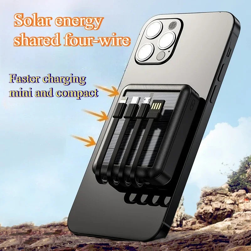 20000mAh Solar Powerbank klein mit integriertem Kabel