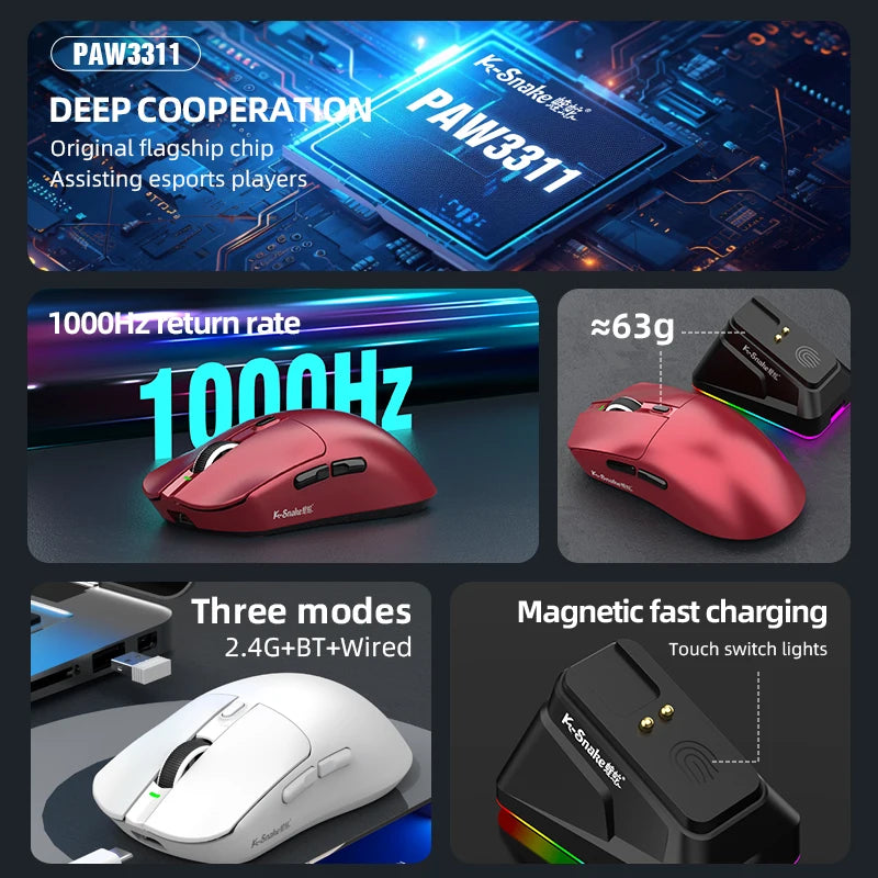 Tri-Mode RGB Maus mit 12000 DPI & Schnellladung